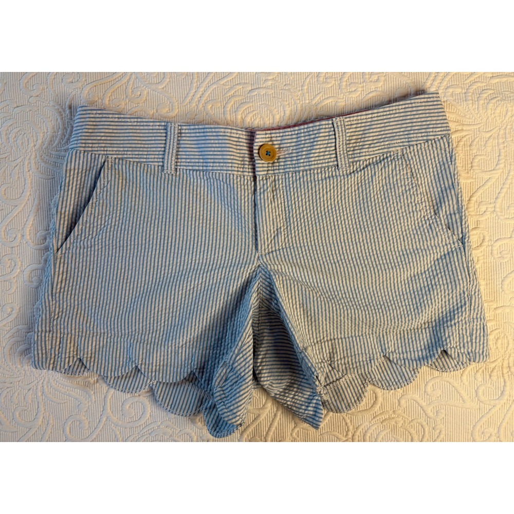 Lilly Pulitzer‎ Buttercup Short Blue White Seersucker Scalloped Hem 6